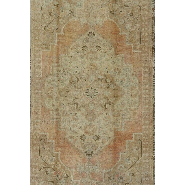 Turkish Vintage Turkish Oushak Rug With Medallion and Cornices in Light Orange & Brown For Sale - Image 3 of 7