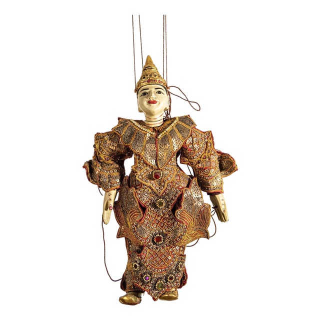 1950s Asian Handcrafted Wood Burmese String Opera Marionette Wall Decor For Sale