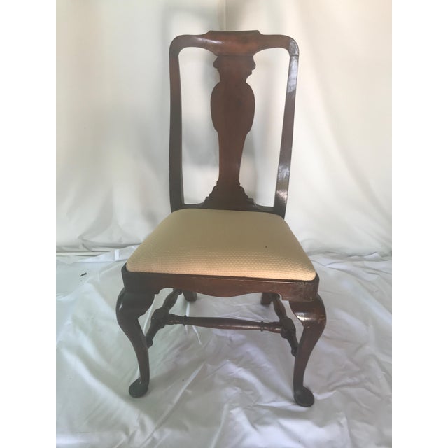 Set of four period Queen Anne maple dining side chairs. Splat back, pad foot, English circa 1750, Rough, rough condition...