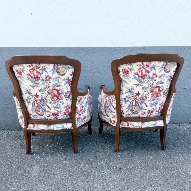 Mid 20th Century Vintage French Provincial Floral Upholstery Lounge Chairs - Pair For Sale - Image 5 of 10