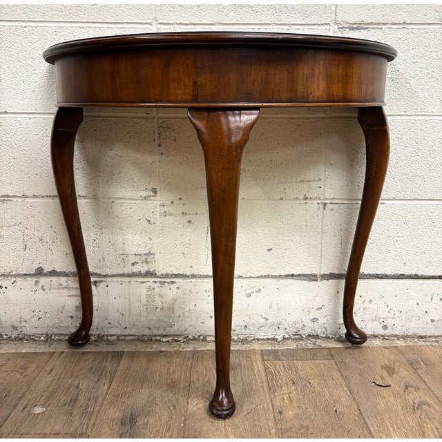 Brown Vintage Queen Anne Style Half Moon Demilune Entry Hall Table Console For Sale - Image 8 of 12