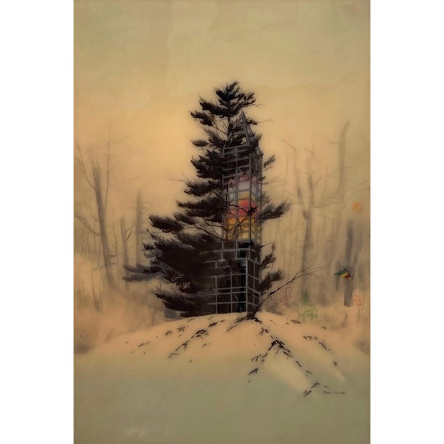 Absence/No Presence by Brooks Salzwedel | India Ink and Acrylic Artwork of a Tree and Structure For Sale