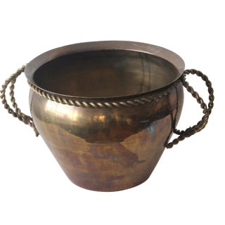 Vintage Extra Large Urn Style Brass Planter With Rope Handles For Sale