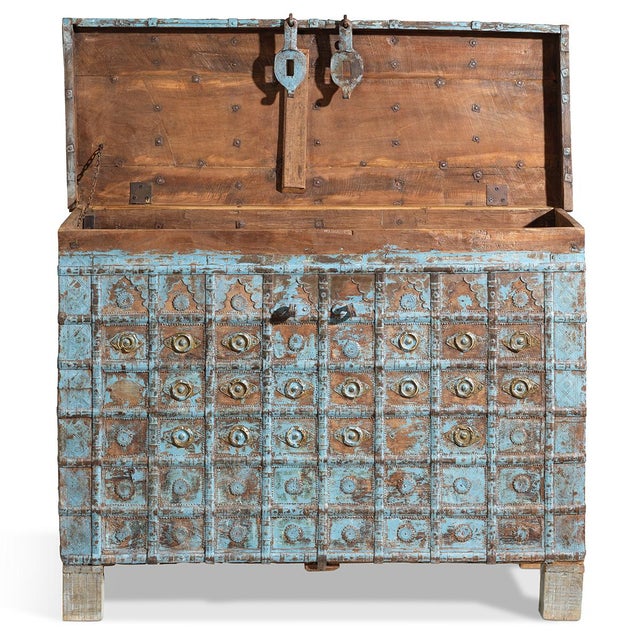 1950s Indian Pithara Blue Storage Chest, 1940s For Sale - Image 5 of 9