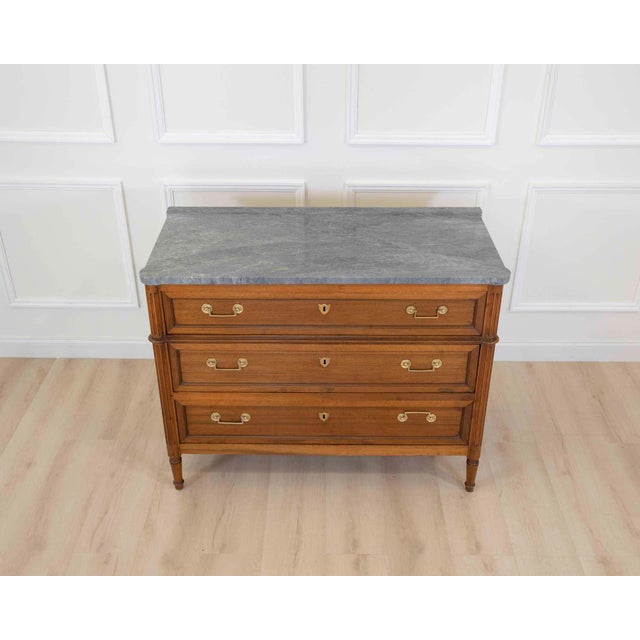 French 18th Century Louis XVI Walnut Marble-Top Chest of Drawers For Sale - Image 4 of 9
