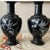 Pair of Vintage 9" Korean Black Enamel Brass Vases, Mother of Pearl Inlay For Sale - Image 4 of 9