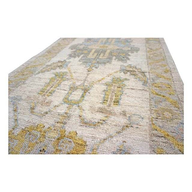 21st Century Turkish Oushak 3X19 Gold& Ivory Handmade Runner Rug #1144106 For Sale In Houston - Image 6 of 10