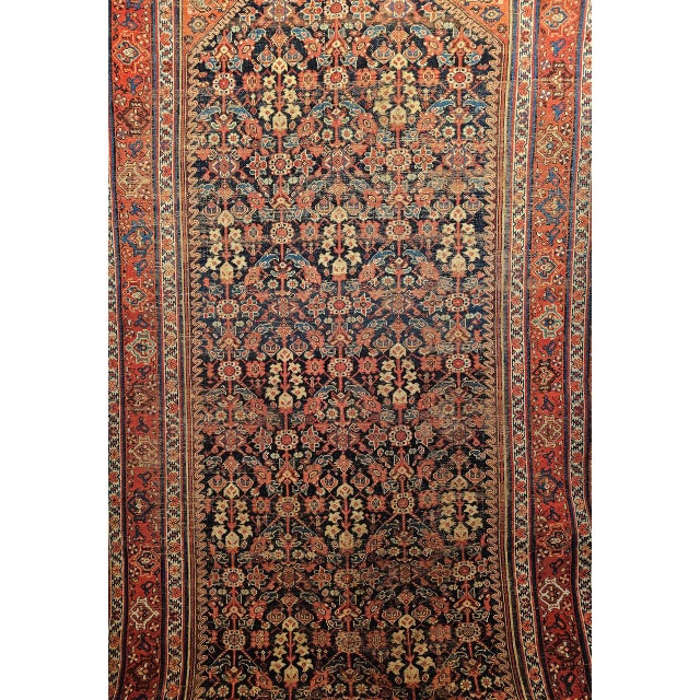 Red Antique Persian Malayer Gallery Rug, Hand-Knotted Wool, Geometric Pattern, 6x12, Navy & Red For Sale - Image 8 of 14