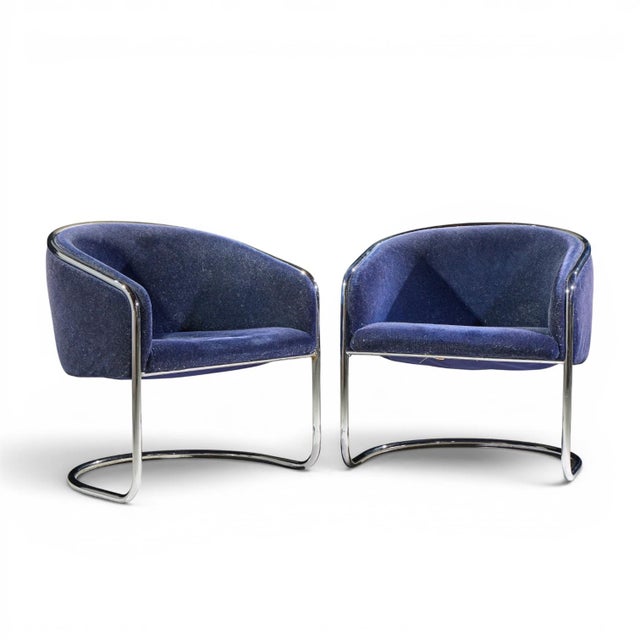 Mid-Century Modern Anton Lorenz for Thonet Mid Century Chrome Tub Chairs - Pair For Sale - Image 3 of 12