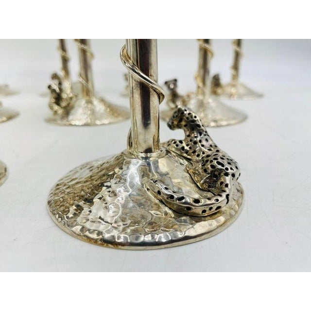 1980s Set of 8 Silver Plated & Crushed Emerald Wine/Water Goblets by Emilia Castillo For Sale - Image 16 of 18