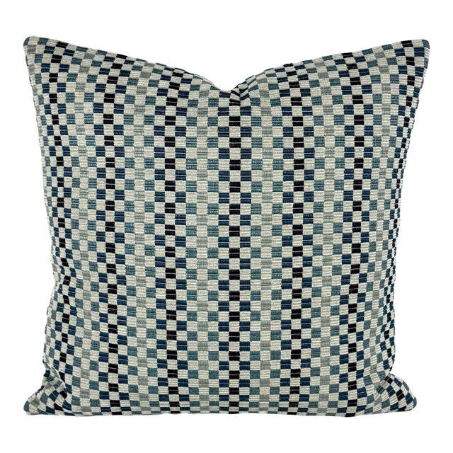 Kravet Couture Vernazza in Indigo Pillow Cover Chenille With Blue and Light Blue Check For Sale