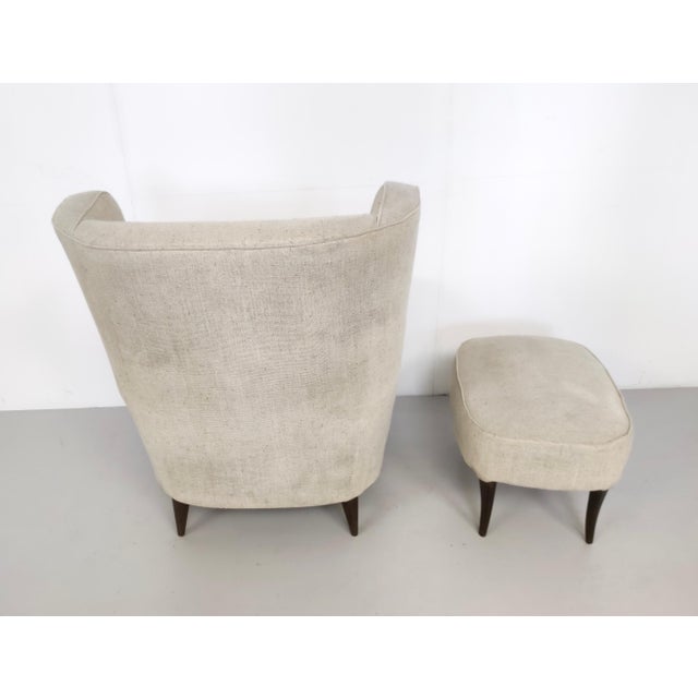 1940s Set of Lounge Chair with Ottoman in the style of Gio Ponti, Italy, 1940s For Sale - Image 5 of 13