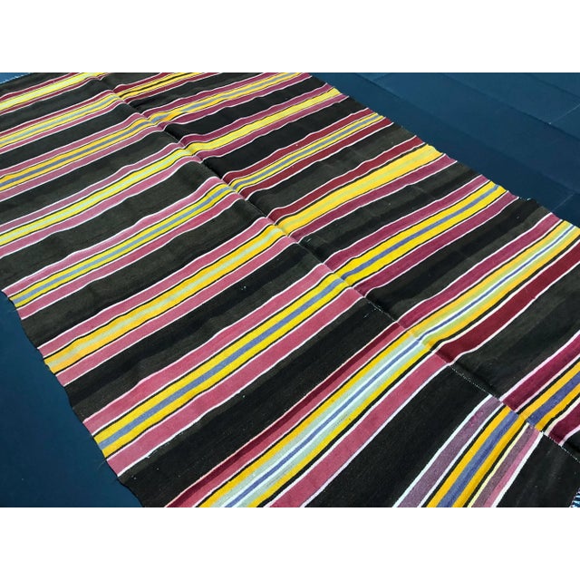 Yellow 1960s Vintage Bohemian Turkish Traditional Stripe Kilim Rug- 4'9" x7'9" For Sale - Image 8 of 11