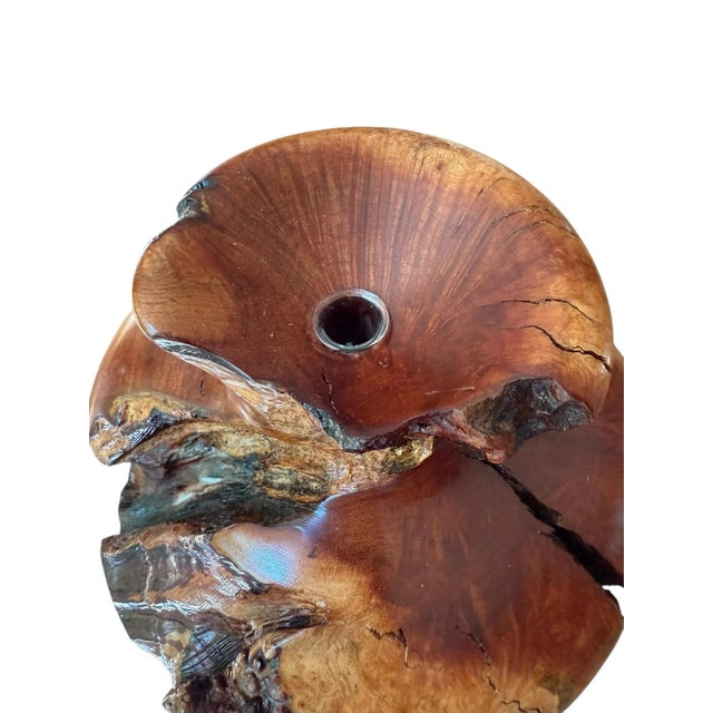 Art Deco Burlwood Hand Turned Vase Brutalist Decor For Sale - Image 3 of 11