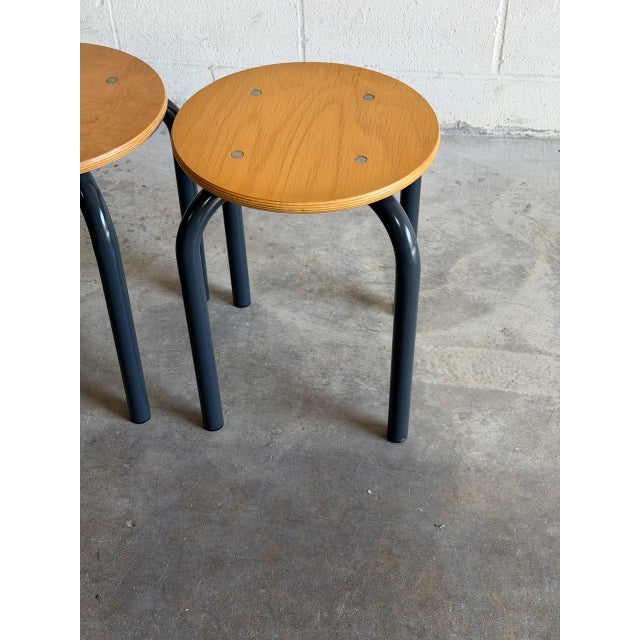 Brown Set of 4 Vintage Danish Stools Mid Century Modern Beech & Metal Seating For Sale - Image 8 of 8