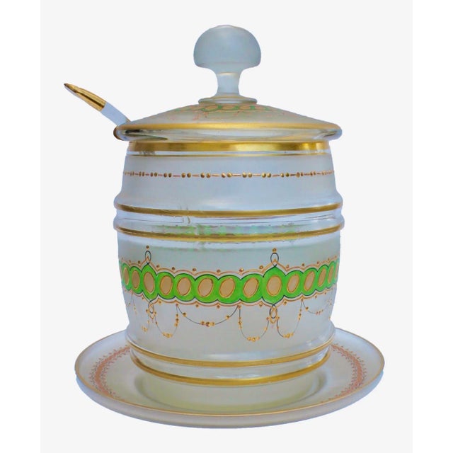 Bohemian Enameled Gold Edge Glass Punch Bowl, Set of 4 For Sale - Image 5 of 10