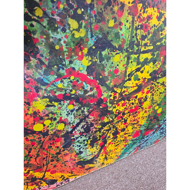1960s Vintage Mid Century Abstract Pollock Style Oil Drip Painting For Sale In Boston - Image 6 of 9