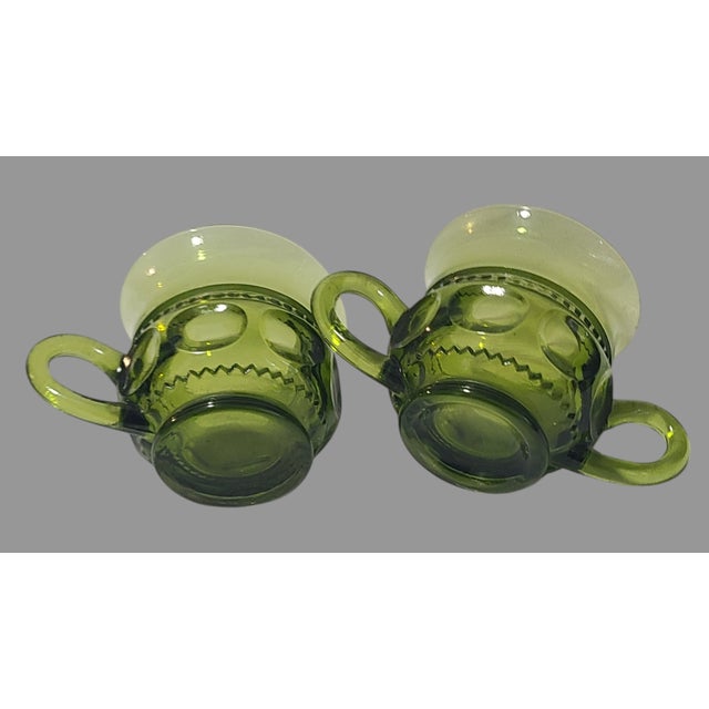 Glass Vintage Green Indiana Glass Thumbprint Creamer & Sugar Set- 2 Pieces For Sale - Image 7 of 8