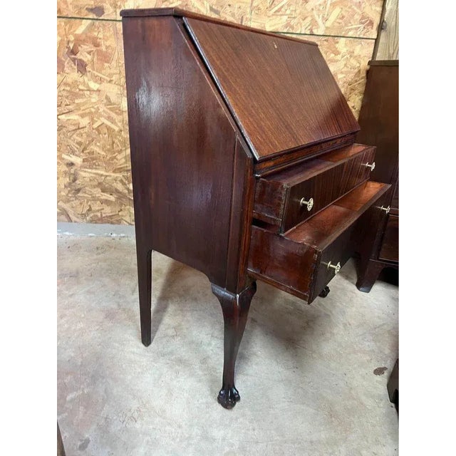 Wood Antique Chippendale Style Mahogany Slant Front Secretary Desk. For Sale - Image 7 of 13