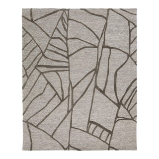 Modern Hand-Tufted Wool Rug Abstract Geometric Linear Design – Greige & Charcoal For Sale