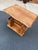 Solid 1980s Oak Vintage end table (with 4 wheels) features a decorative scalloped edge top and built-in side magazine rack...