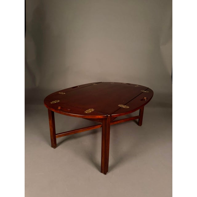 Vintage English Mahogany Butler’s Drop-Leaf Tray Coffee Table With Brass Hinges For Sale - Image 9 of 18