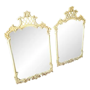 Vintage Hollywood Regency Pagoda Style Wall Mirrors - a Pair