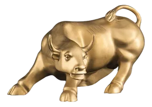 Italian Opaque Gold Ceramic Wall Street Bull Sculpture from VGnewtrend