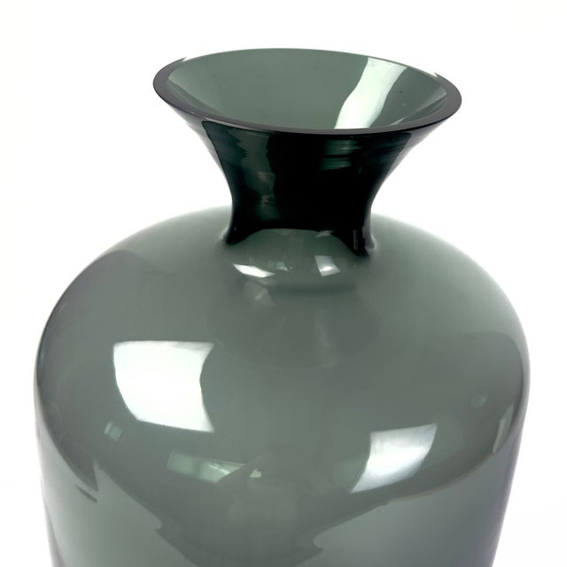 Glass Impeccable Monumental Timeless Modern Classic Green-Gray Translucent Glass Vase For Sale - Image 7 of 9