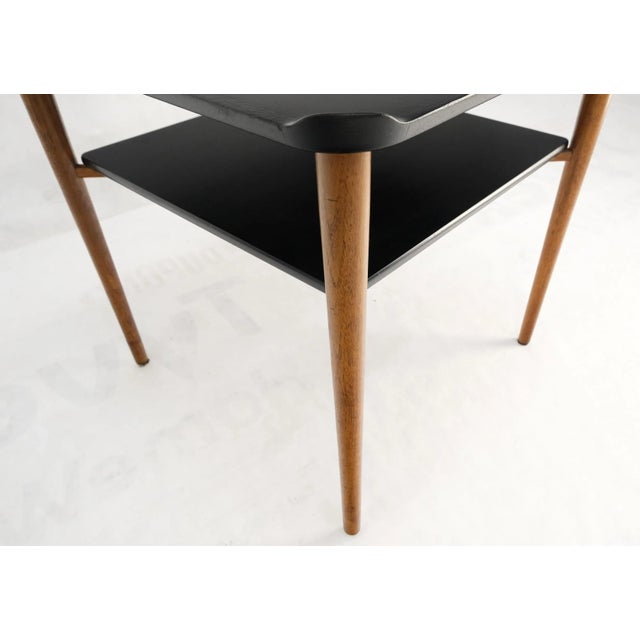 Two Tier Black Lacquer & Walnut Square End Side Center Table Stand Juhl Baker For Sale - Image 12 of 13