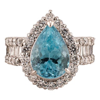 Late 20th Century Platinum Paraiba Tourmaline Ring, Size 5 For Sale