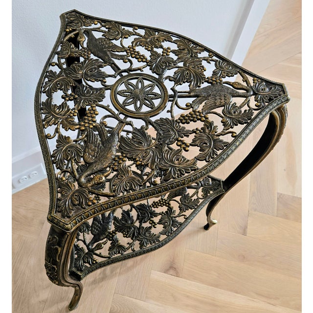 Mid 20th Century Italian Hollywood Regency Brass “Tous-Les-Trois” Heron & Grapevine Two-Tier Side Table, Marked Italy For Sale In Dallas - Image 6 of 12