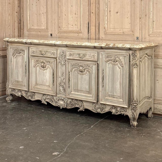 Antique Country French Stripped Walnut Buffet With Thick Siena Marble Top For Sale - Image 4 of 18