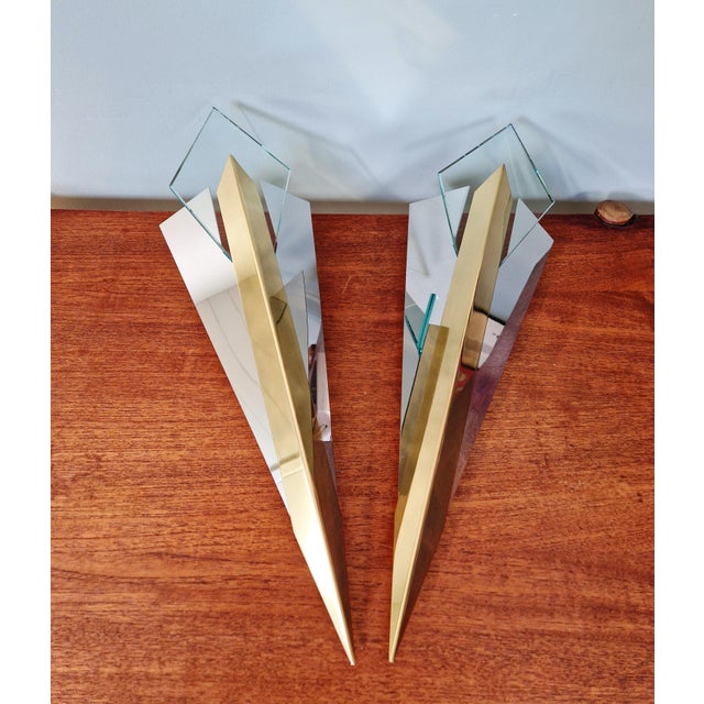 Large Triangular Wall Sconces in Brass and Chrome by J. T. Kalmar for J.T. Kalmar, 1970s, Set of 2 For Sale - Image 9 of 18
