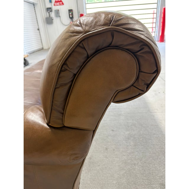 Napa Brown Leather Sofa With Nail Head Treatment, 20th Century