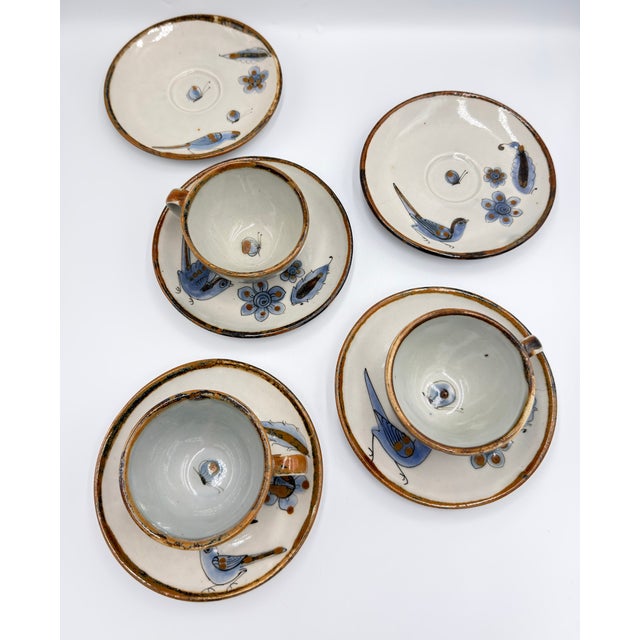 Ken Edwards 1960s El Palomar Tonala Coffee Tea Cups & Plates Mexico Folk Art Pottery - Set of 8 For Sale - Image 4 of 13
