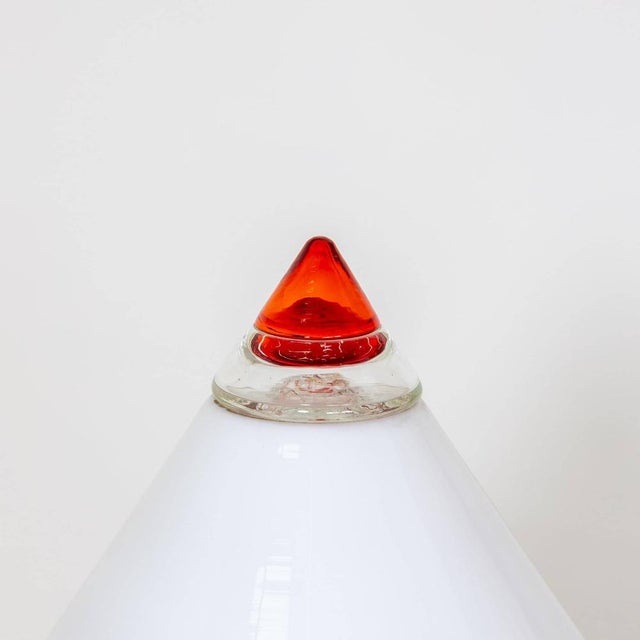 White and Red Glass Table Lamp by Leucos, Italy, 1960s For Sale - Image 5 of 6