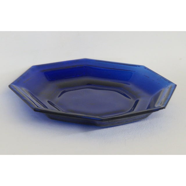 Deep Cobalt Blue Glass Plate 8 Sided Octagonal Small Dish Geometric Style 4879b For Sale In Miami - Image 6 of 10