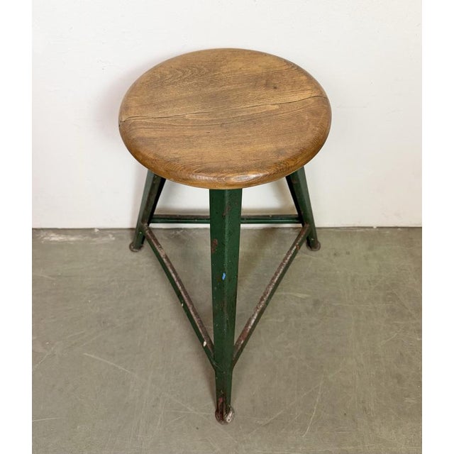 Mid-Century Modern Industrial Green Workshop Stool, 1960s For Sale - Image 3 of 17
