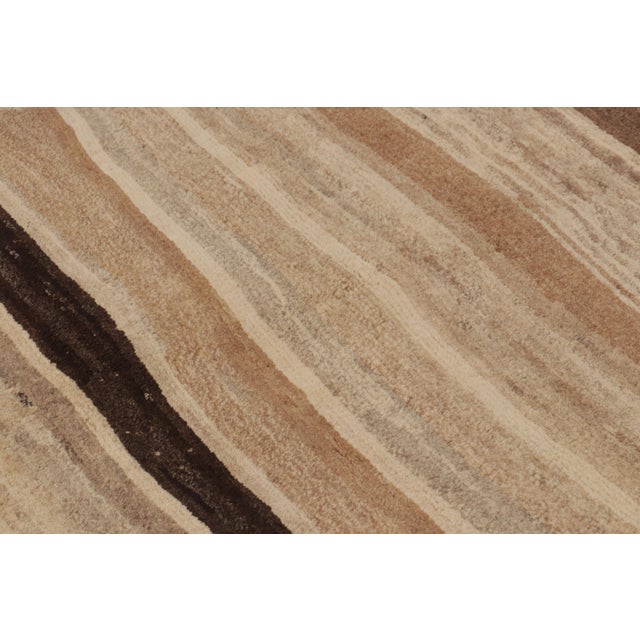 1950s Vintage Persian Gabbeh Rug, Brown and Beige Striped Tribal Design - Rug & Kilim For Sale - Image 5 of 10