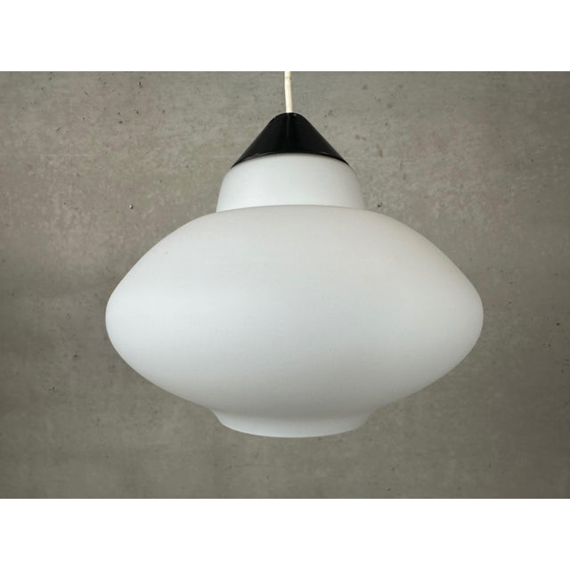 Black Vintage Opaline Pendant Lamp by Louis Kalff for Philips, 1970s For Sale - Image 8 of 12