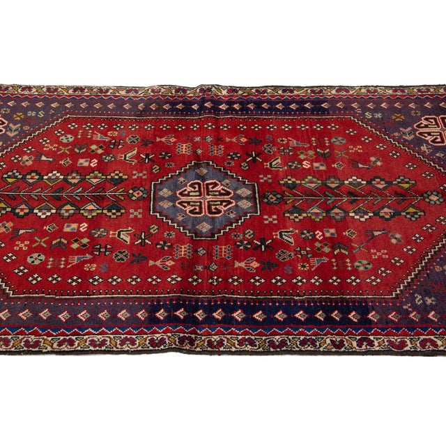 Exquisite Vintage Persian Red Shiraz Hand-Knotted Wool Rug Featuring Timeless Medallion Design For Sale - Image 4 of 10