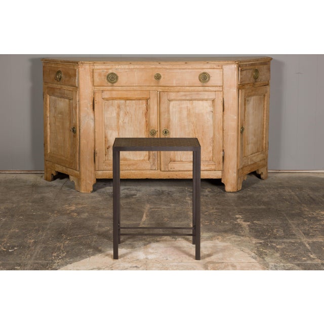Narrow Side Table with Louis Vuitton Leather Top and Custom Metal Stand For Sale In Atlanta - Image 6 of 11