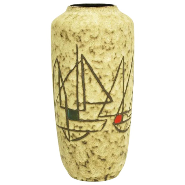 Scheurich West Germany Earthen Pottery Vase With Sail Boats For Sale