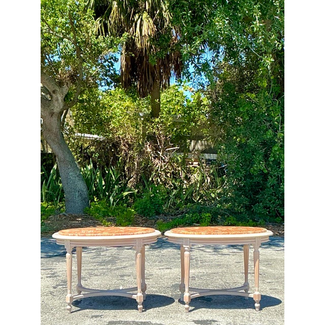 Terra Cotta Vintage Boho Inset Stone Side Tables - A Pair For Sale - Image 8 of 10