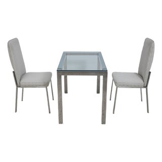 Milo Baughman Glass Top Table & 2 Chairs Dinette Set For Sale