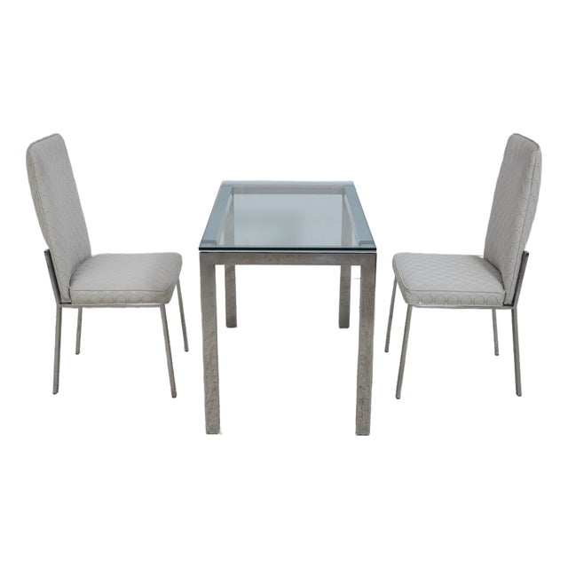 Milo Baughman Glass Top Table & 2 Chairs Dinette Set For Sale