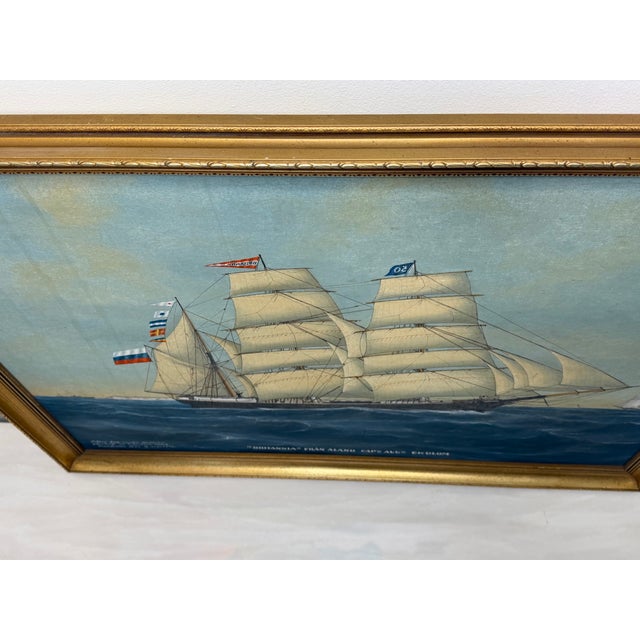 White Vintage Maritime Oil Painting of “Britannia of Åland” – Scandinavian Ship Portrait, Baltic Barque, Signed Hartvik After Lind For Sale - Image 8 of 18