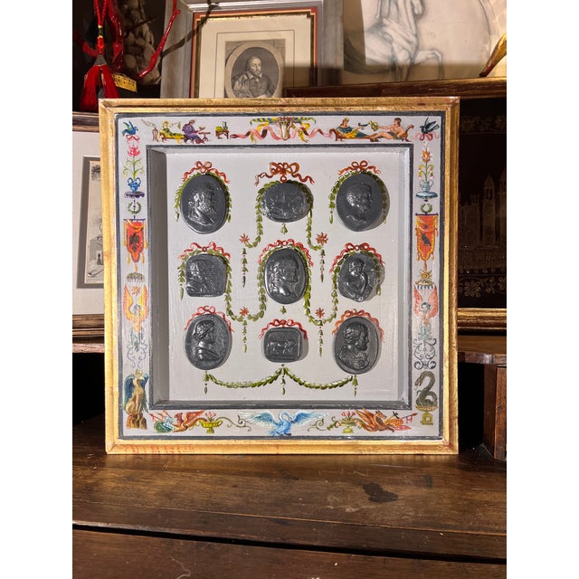 Wood Renaissance Revival Grotesche Painted Frame With Neoclassical Grand Tour Intaglios For Sale - Image 7 of 15