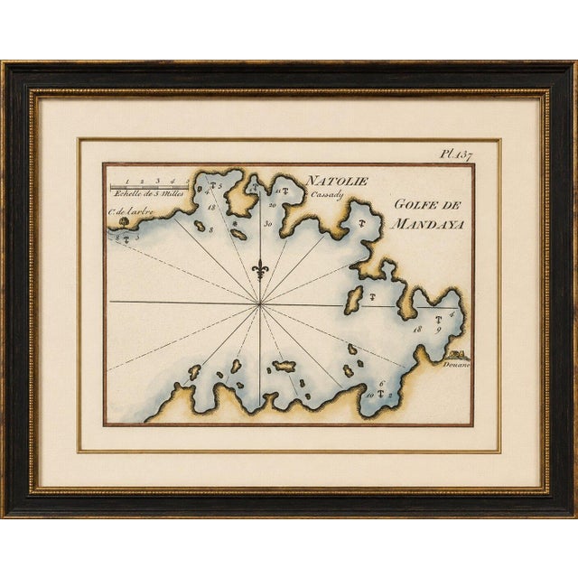 Golfe de Mandaya Sea Chart by Joseph Roux, Ottoman Turkey, c.1764 This elegant and highly decorative 18th-century sea...